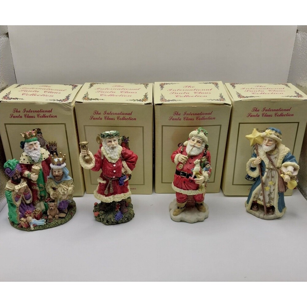 Lot of 4 International Santa Claus Collection Figurines w/ Boxes 1992-1995 Vtg